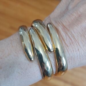 Chunky Goldtone Bypass Hinged Clamper Bracelet